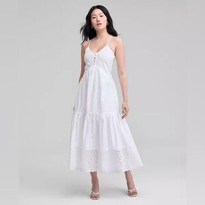 And Now This Women’s Cotton Eyelet Tiered White Maxi Dress
